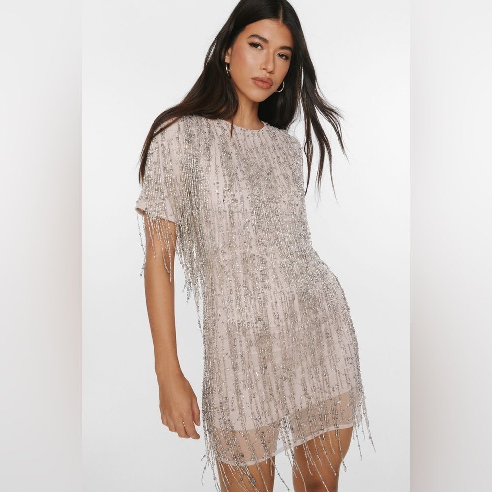 Nasty Gal Silver Fringe Mini Dress
